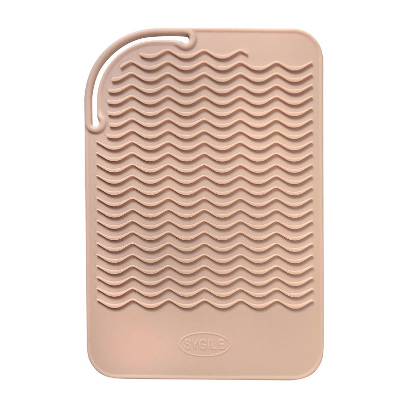 Sygile 11"" X 7.5"" Larger Size Heat Resistant Silicone Travel Mat, Anti-Heat Pad For Hair Straighteners, Curling Irons, Flat Irons And Other Hot Styling Tools - Blush Pink - Image 1
